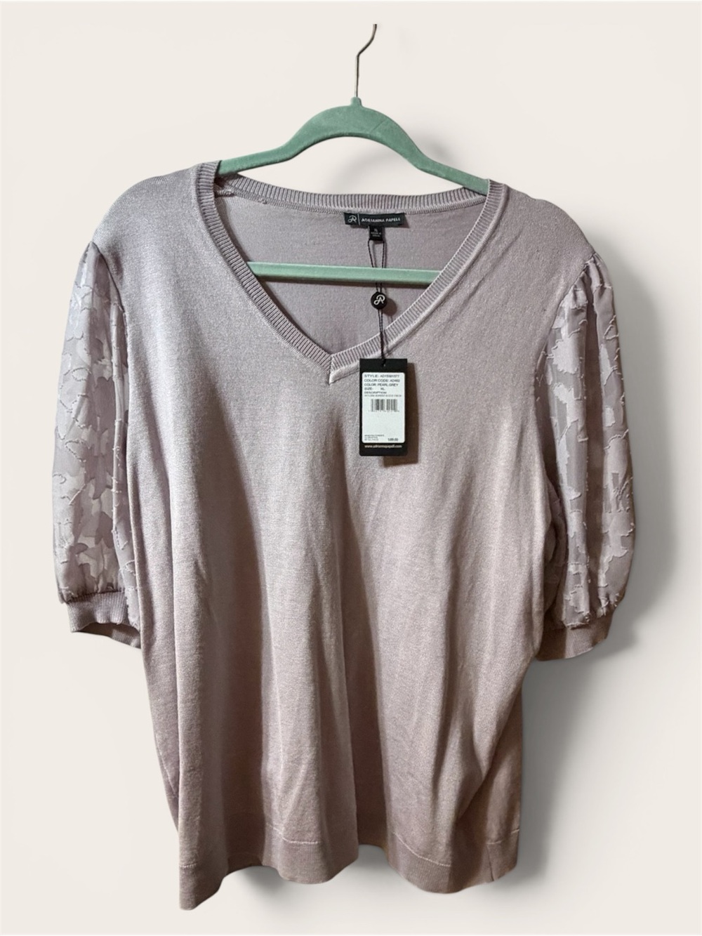 Adrianna Papell V-Neck Puff Sleeve Sweater